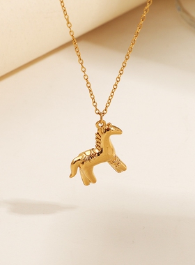 马上有钱项链钛钢不掉色洗澡不用摘新款简约百搭马到成功锁骨链