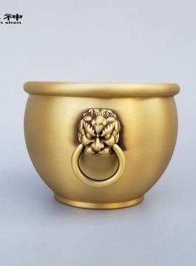黄铜缸狮头缸双耳故宫缸摆件烟灰缸聚宝盆缸金蟾狮首缸家用礼品