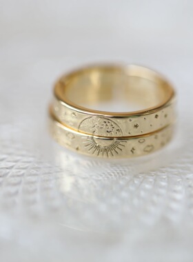 小红书同款日月情侣戒指男女一对ins感小众设计开口可调节