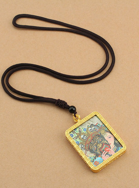 藏式合金唐卡八大守护项链吊坠十二生肖扎基拉姆黄财景区复古饰品