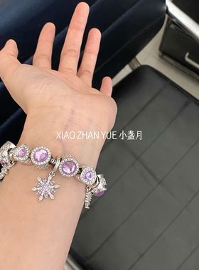 潘家多啦手链ins小众轻奢手镯女网红森系紫色琉璃冰凌花吊坠手环