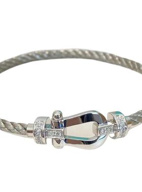 费家高版本斐登手绳女大号马蹄扣黑武士黑色情侣航海扣钢丝绳手链