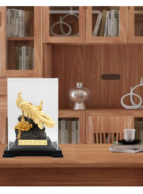 黄金箔富贵吉祥孔雀商务风摆件