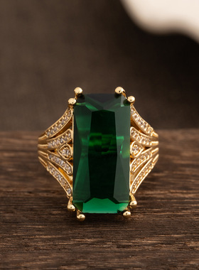 婚礼欧美风绿色锆石开口方形戒指