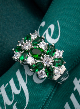 欧美轻奢石榴红花朵百搭指环