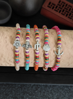 多巴胺彩色松石弹力绳手链女小众设计民族风轻奢气质百搭手串手饰