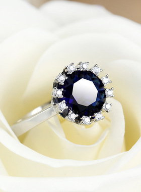 欧美小众蓝宝石满钻手饰戒指