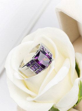 欧美轻奢设计感气质简约指环手饰时尚方形紫色锆石戒指女婚庆饰品