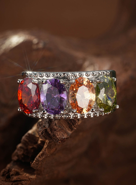 轻奢复古彩色锆石情侣对戒