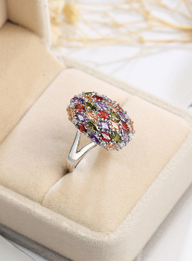 欧美时尚马眼混彩锆石女戒