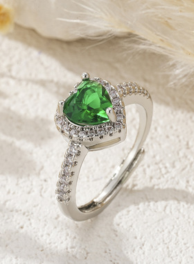 轻奢铜桃心锆石开口戒指