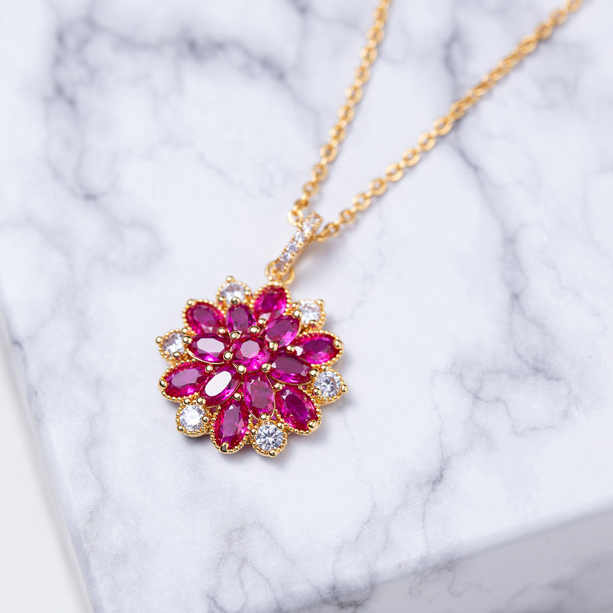 European and American fashion red corundum flower earring set