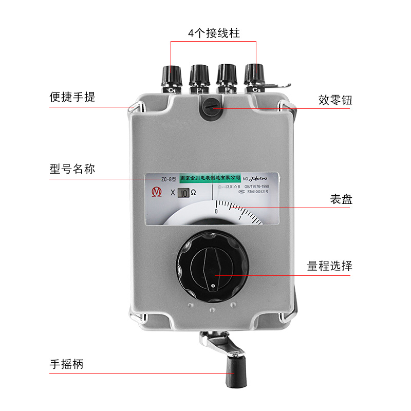 南京金川ZC-8接地摇表手摇接地表避雷针接地电阻测试仪电阻仪防雷 - 图0