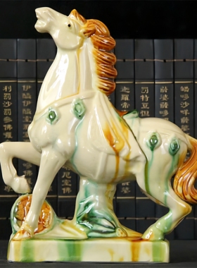 洛阳文创唐三彩陶瓷马摆件八骏马家居客厅装饰品工艺礼品招财办公