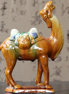 唐三彩骆驼客厅家居工艺品陶瓷马