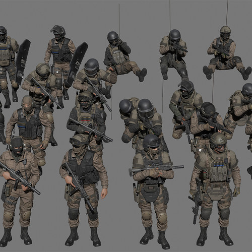 Blender素材模型资产SWAT特殊武器与战术部队反恐精英3D人物警察 - 图0