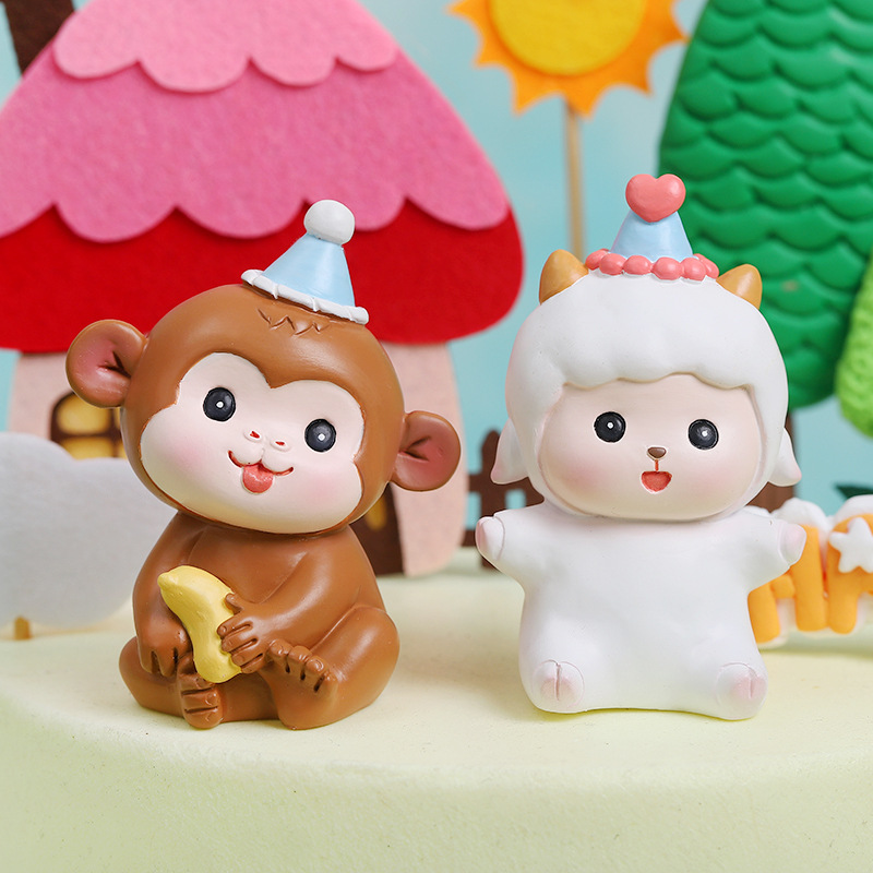 虎龙马牛羊猴蛋糕装饰摆件男孩女孩儿童宝宝满月周岁烘焙甜品装扮-图1