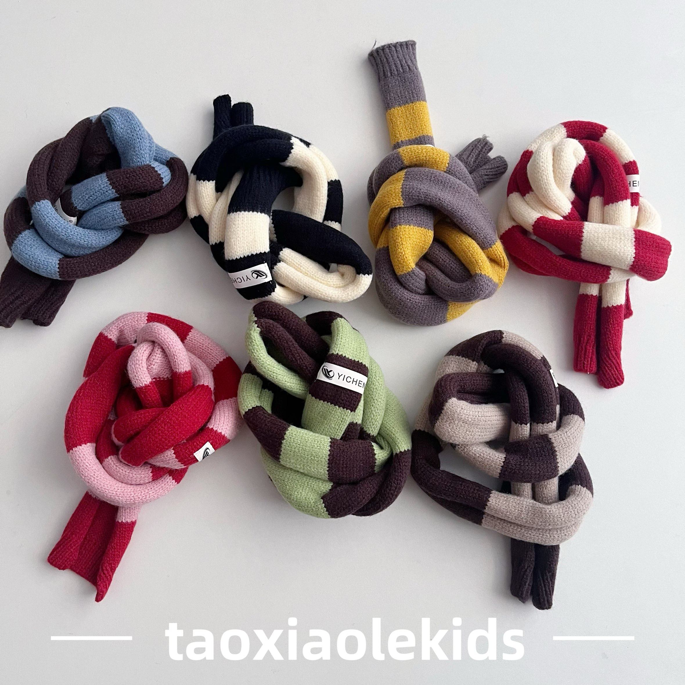 小众款细窄长条针织儿童围巾秋冬男女童穿搭时髦拼色毛线围脖装饰,淘宝优惠券,粉丝福利购,淘宝优惠卷