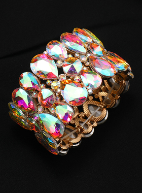 欧美风超闪水晶水钻弹力手镯女