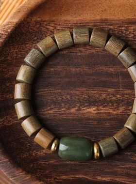 绿檀佛珠桶珠手串木质老