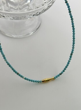 中式简约绿松石项链女士锁骨链天然小米珠 百搭小众 女孩自然美丽