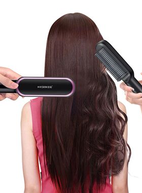 Portable 2In1 Hair Straightener Brush Hot Comb Ionic Straigh