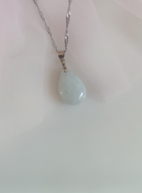 新品天然翡翠A货玉水滴吊坠女款水波链玉石项链小巧精致气质百搭