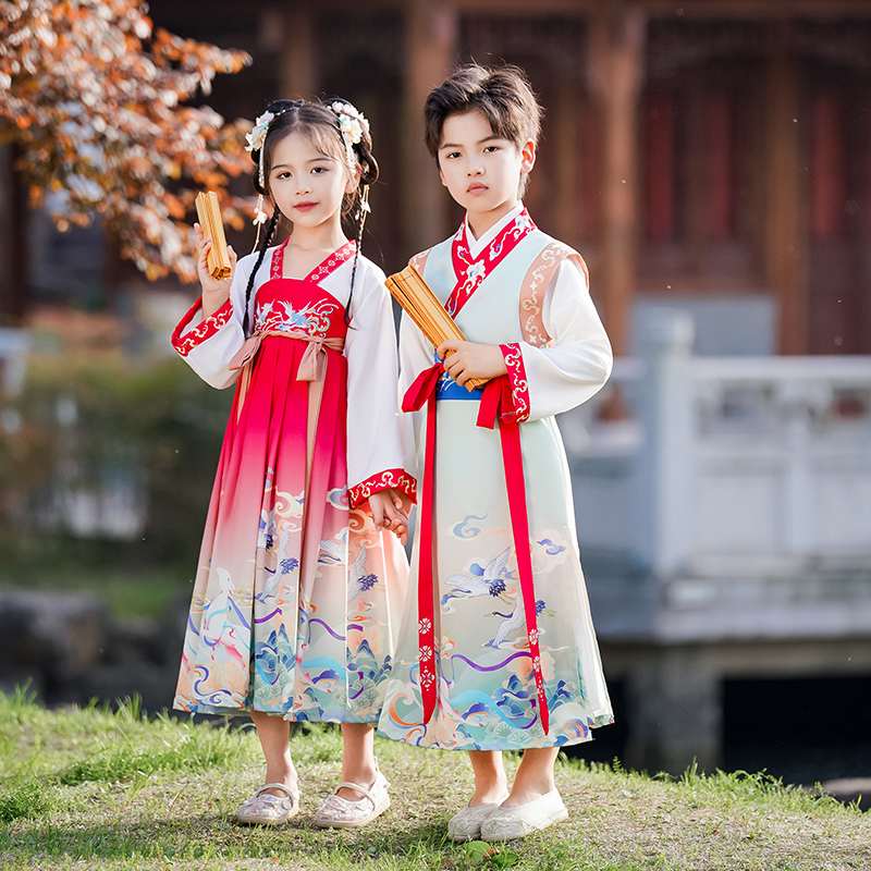 汉服男女童国学服装儿童国风唐装三字经弟子规书童古装六一演出服 - 图2