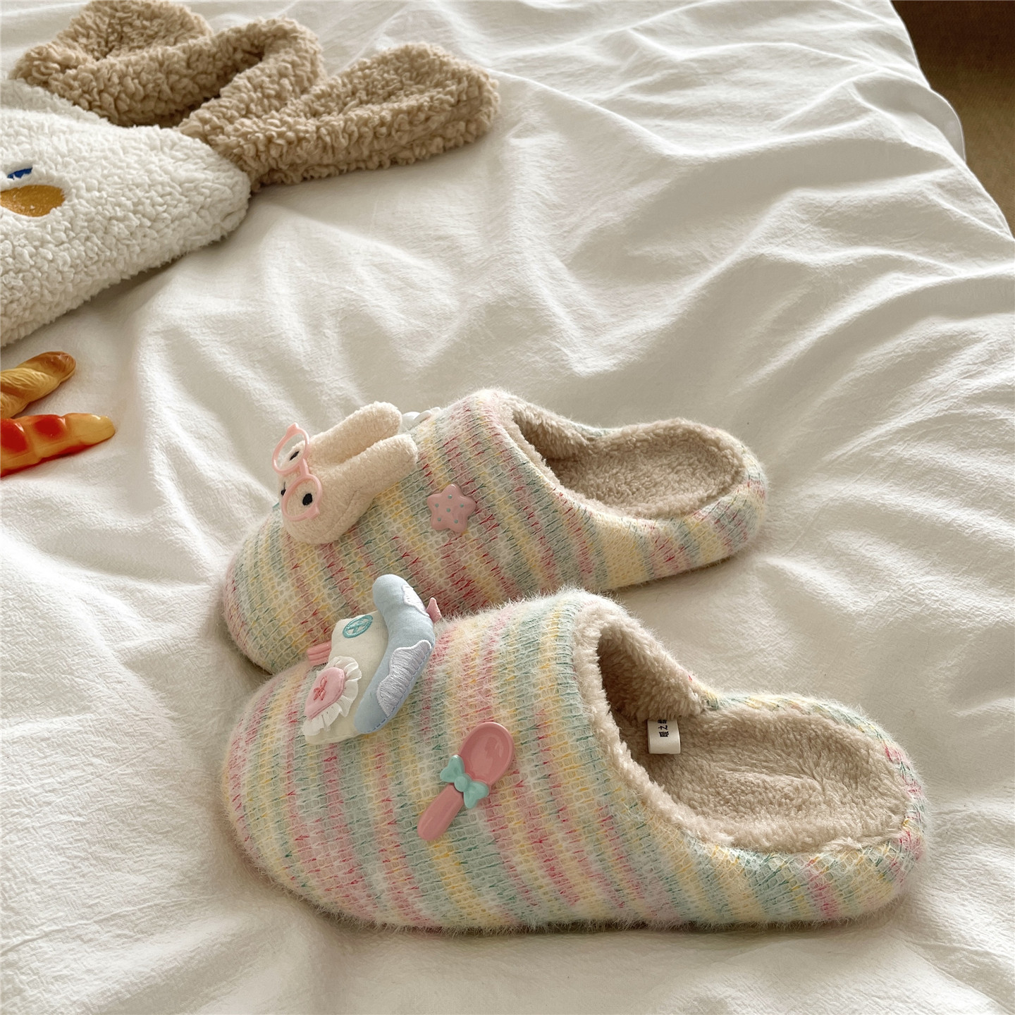 米菲过家家~！多巴胺diy可爱棉拖鞋女居家外穿保暖冬季毛毛拖鞋潮,淘宝优惠券,粉丝福利购,淘宝优惠卷