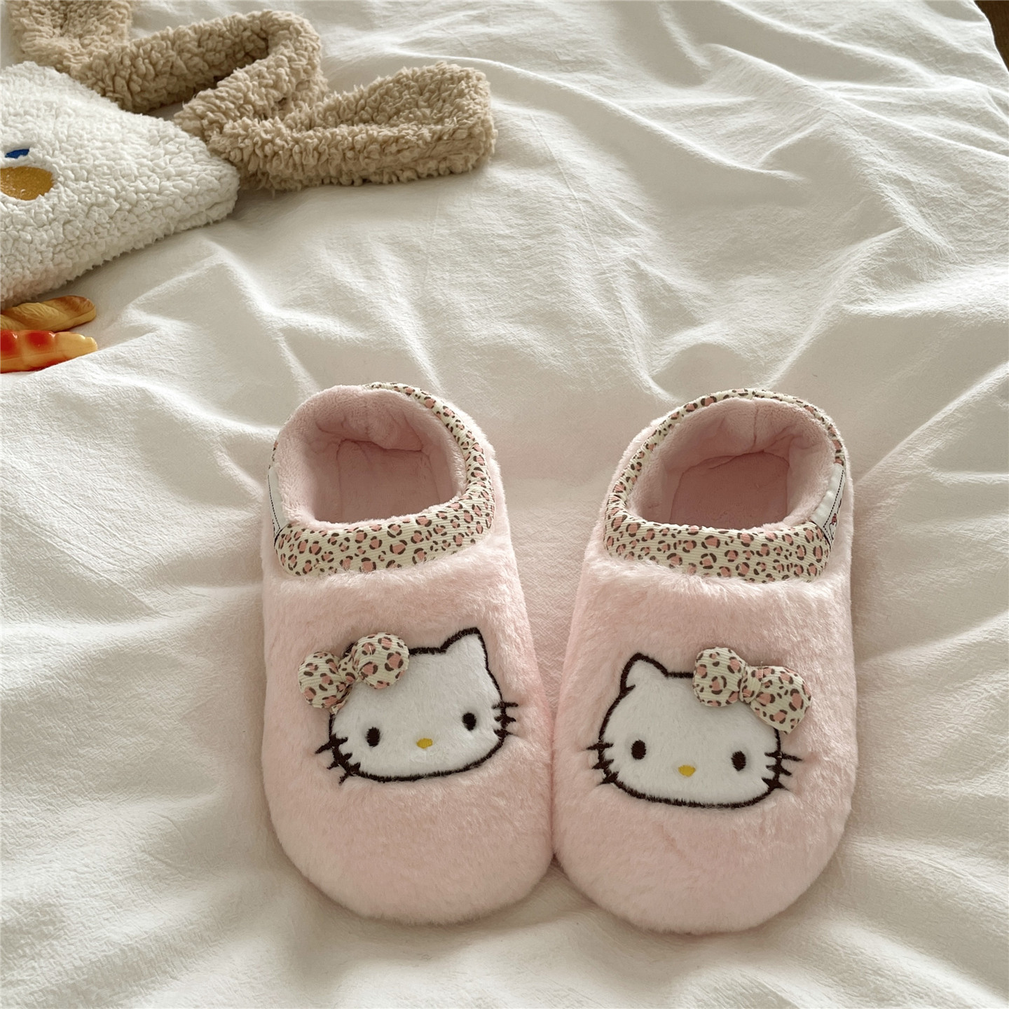 粉噗噗kt猫~！豹纹甜心ins可爱包跟棉鞋女居家加绒保暖毛毛棉拖鞋,淘宝优惠券,粉丝福利购,淘宝优惠卷