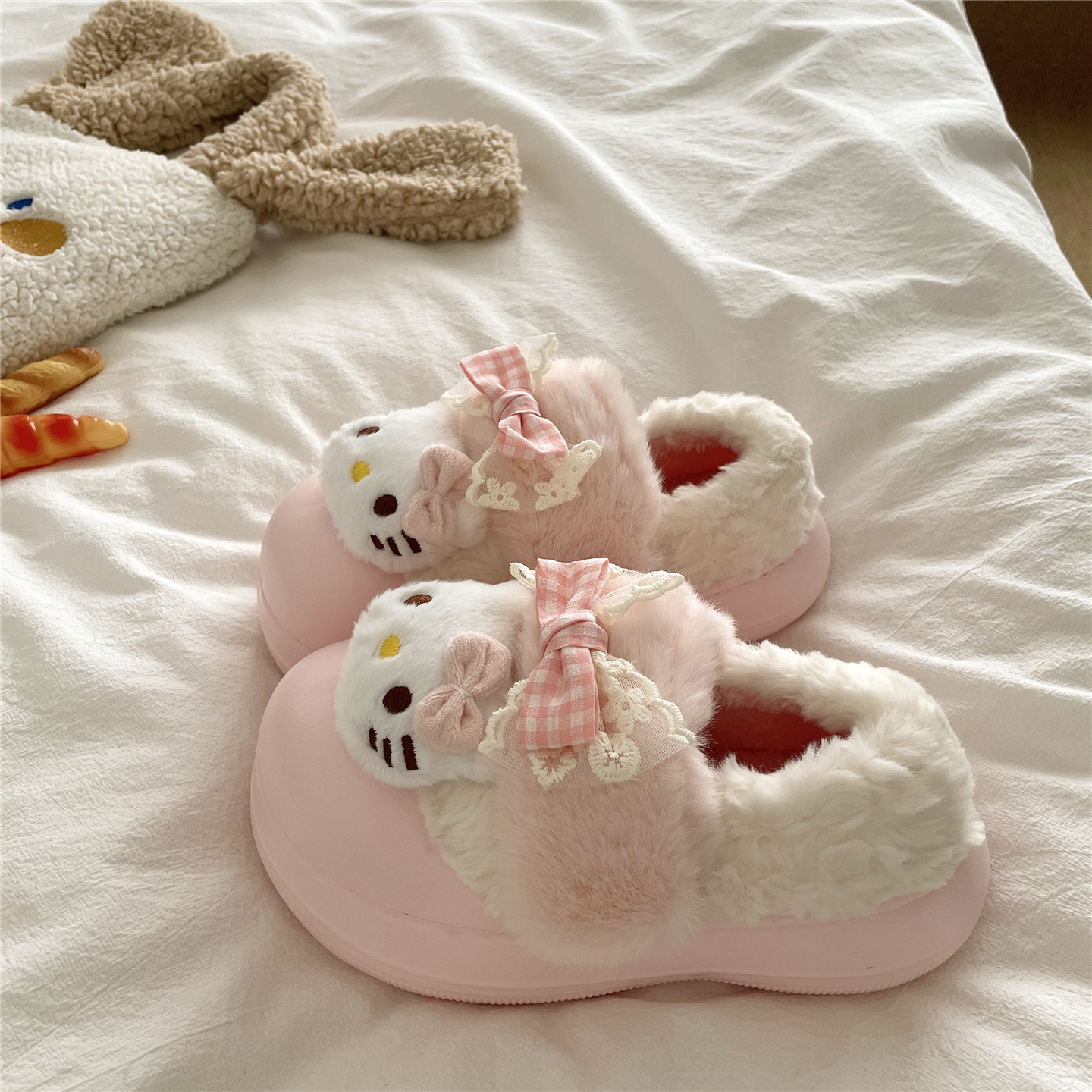 榛果布蕾KT猫~！辣妹ins包跟棉鞋女外穿厚底加绒保暖毛毛棉拖鞋潮,淘宝优惠券,粉丝福利购,淘宝优惠卷