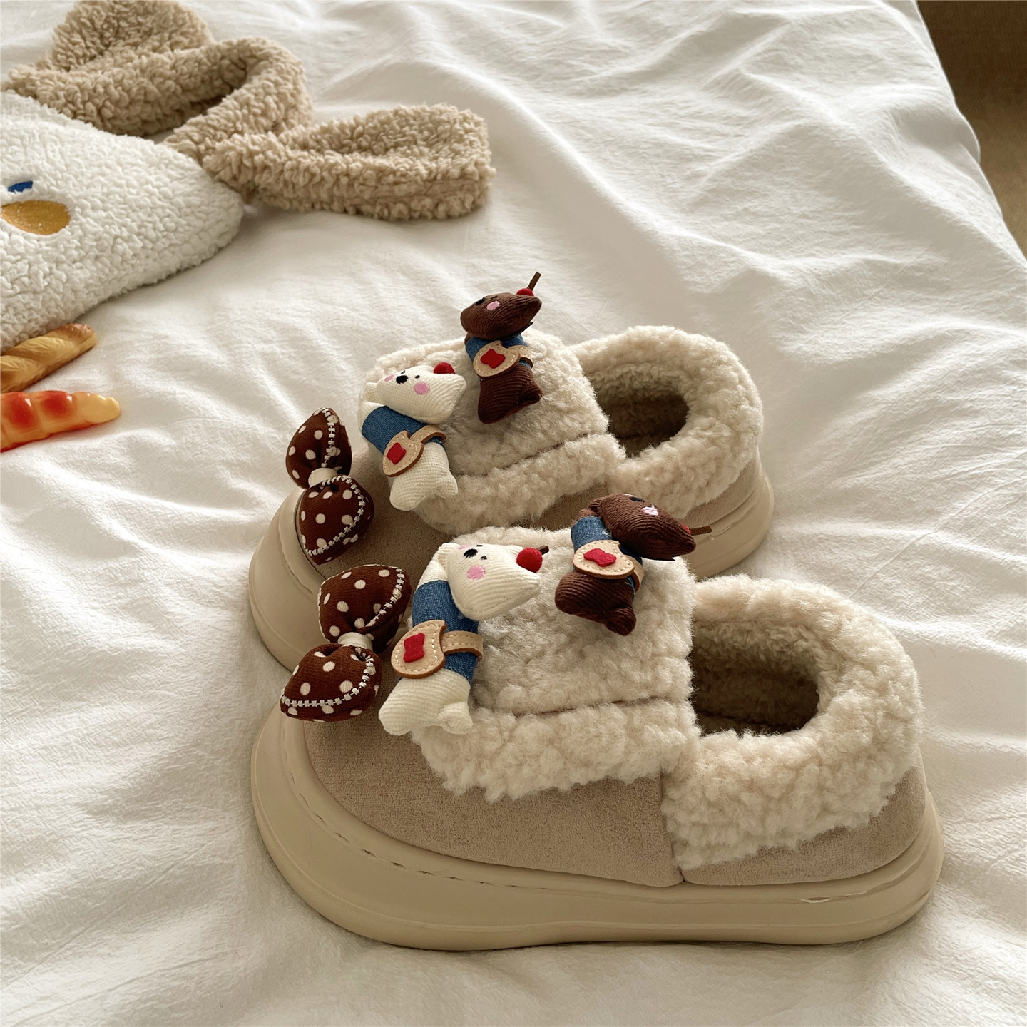 狗狗上学记~！可爱ins软萌包跟加绒棉鞋女外穿厚底保暖毛毛棉拖鞋,淘宝优惠券,粉丝福利购,淘宝优惠卷