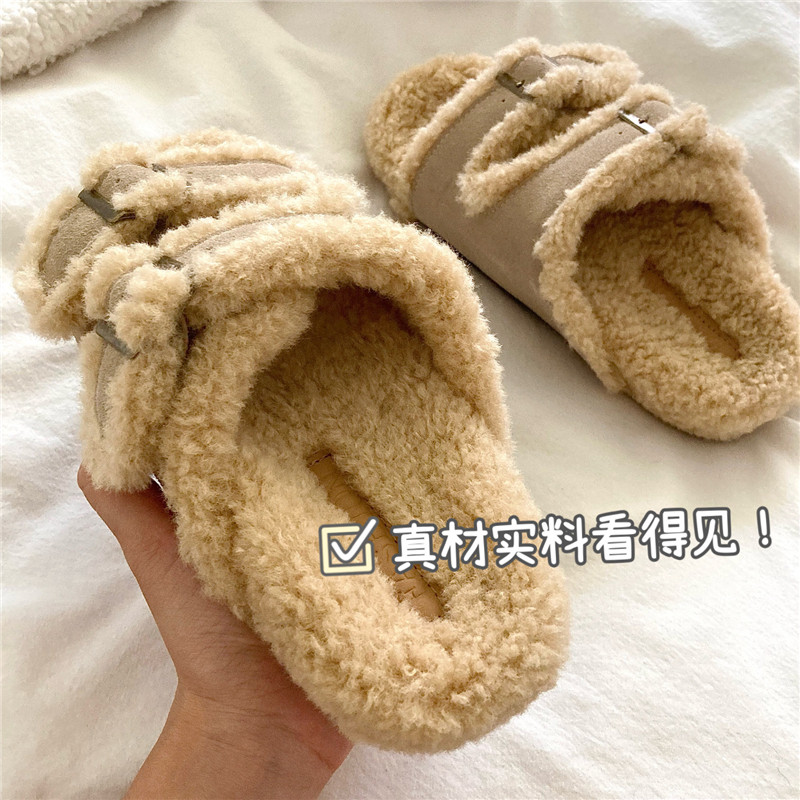 冬日小暖炉~！巨厚羊羔毛勃肯棉拖鞋女冬季外穿厚底保暖毛毛拖鞋,淘宝优惠券,粉丝福利购,淘宝优惠卷