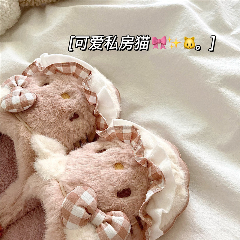 软萌私房猫~！可爱加绒保暖室内棉拖鞋女冬季ins外穿包头毛毛拖鞋,淘宝优惠券,粉丝福利购,淘宝优惠卷