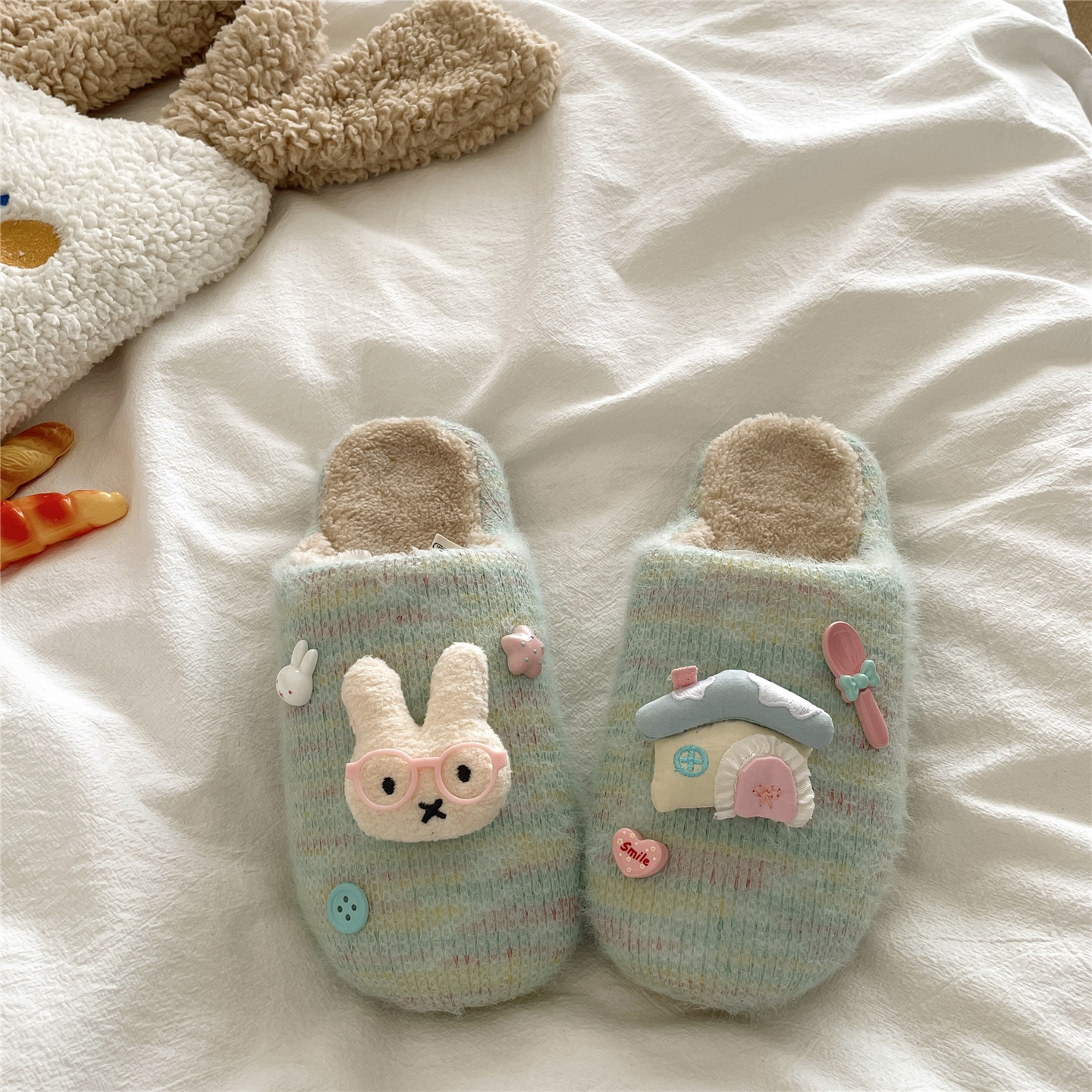 米菲过家家~！多巴胺diy可爱棉拖鞋女居家外穿保暖冬季毛毛拖鞋潮,淘宝优惠券,粉丝福利购,淘宝优惠卷