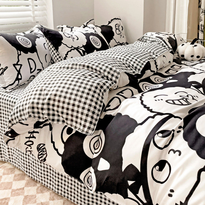 ins潮牌网红款黑色四件套被套被子 星晴床品套件/四件套/多件套