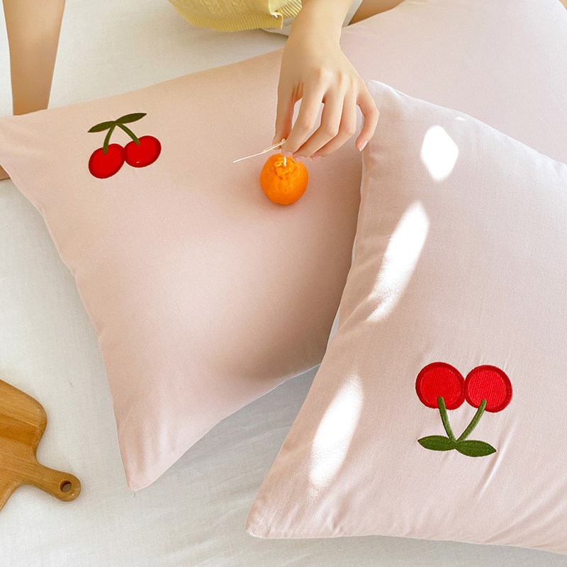 ins小清新纯色纯棉刺绣简约枕芯套 星晴枕套