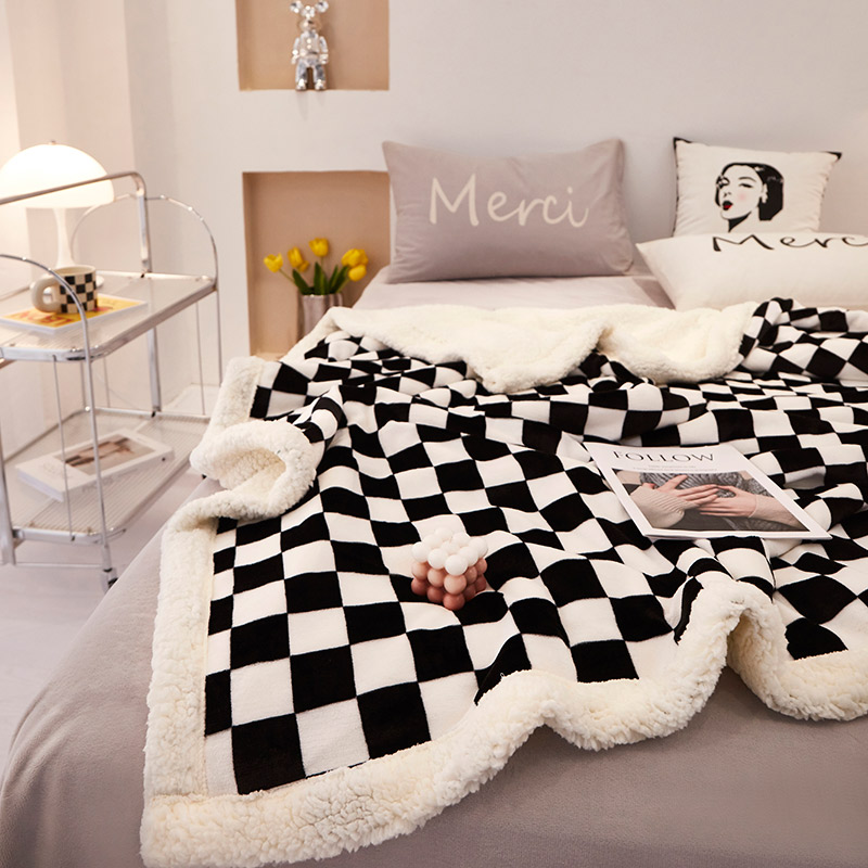 牛奶绒棋盘格单双人学生床单 星晴休闲毯/毛毯/绒毯