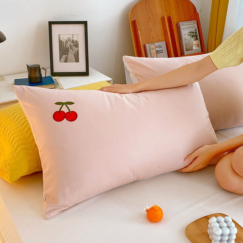 ins小清新纯色纯棉刺绣简约枕芯套 星晴枕套