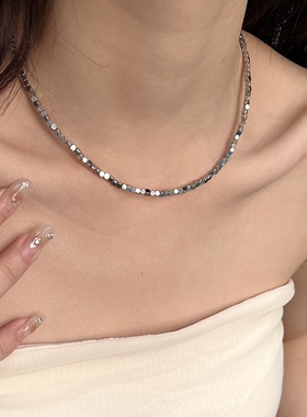 小米珠素圈碎银项链锁骨链