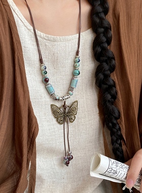民族风陶瓷蝴蝶项链新中式