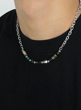 复古拼色天然石项链配饰