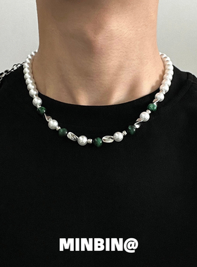 绿虎眼拼接珍珠项链高级感