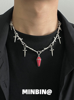 荆棘红十字架项链小众水