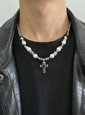 碎银珍珠爱心十字架项链