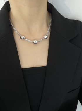 圆珠几何项链女ins冷淡风简约小众设计感嘻哈复古多层气质锁骨链