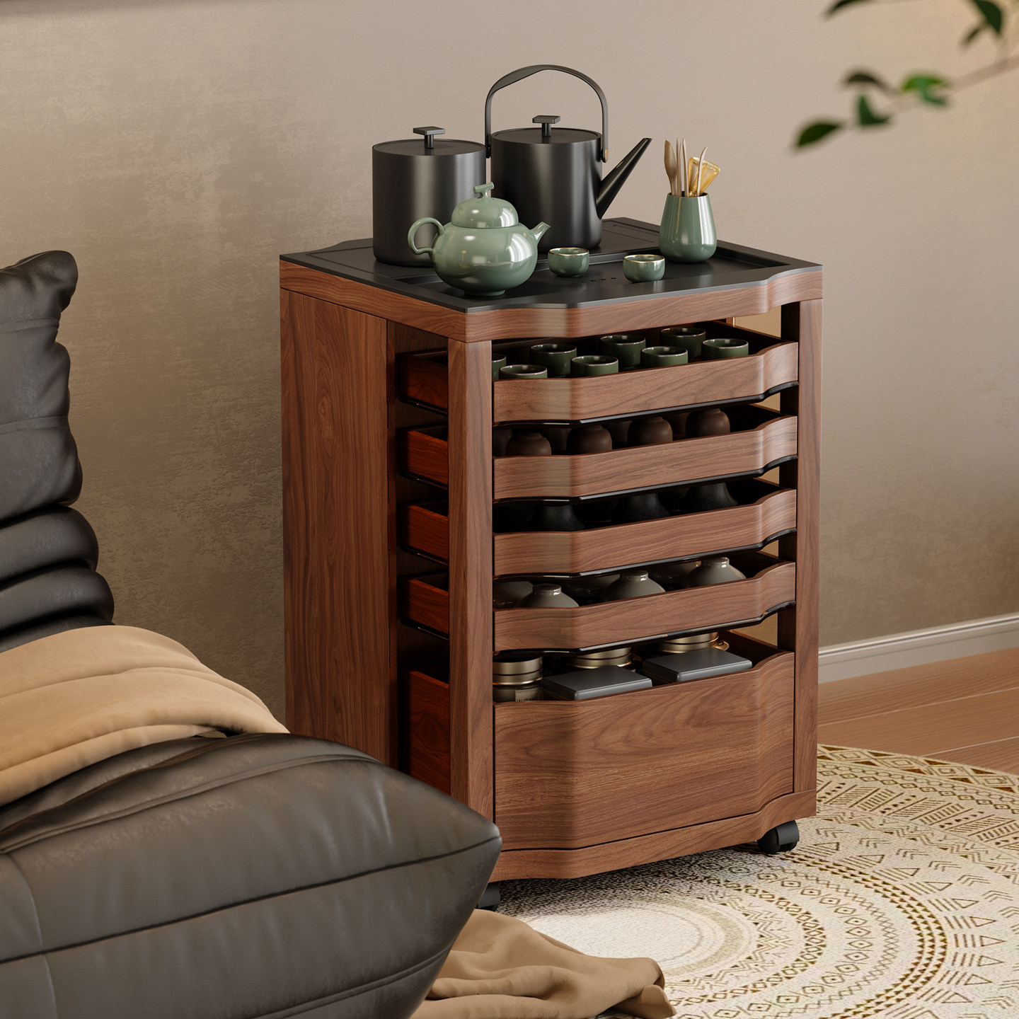 木小咖 千叶可移动边几沙发边柜茶具柜小户型阳台实木茶桌边柜,淘宝优惠券,粉丝福利购,淘宝优惠卷