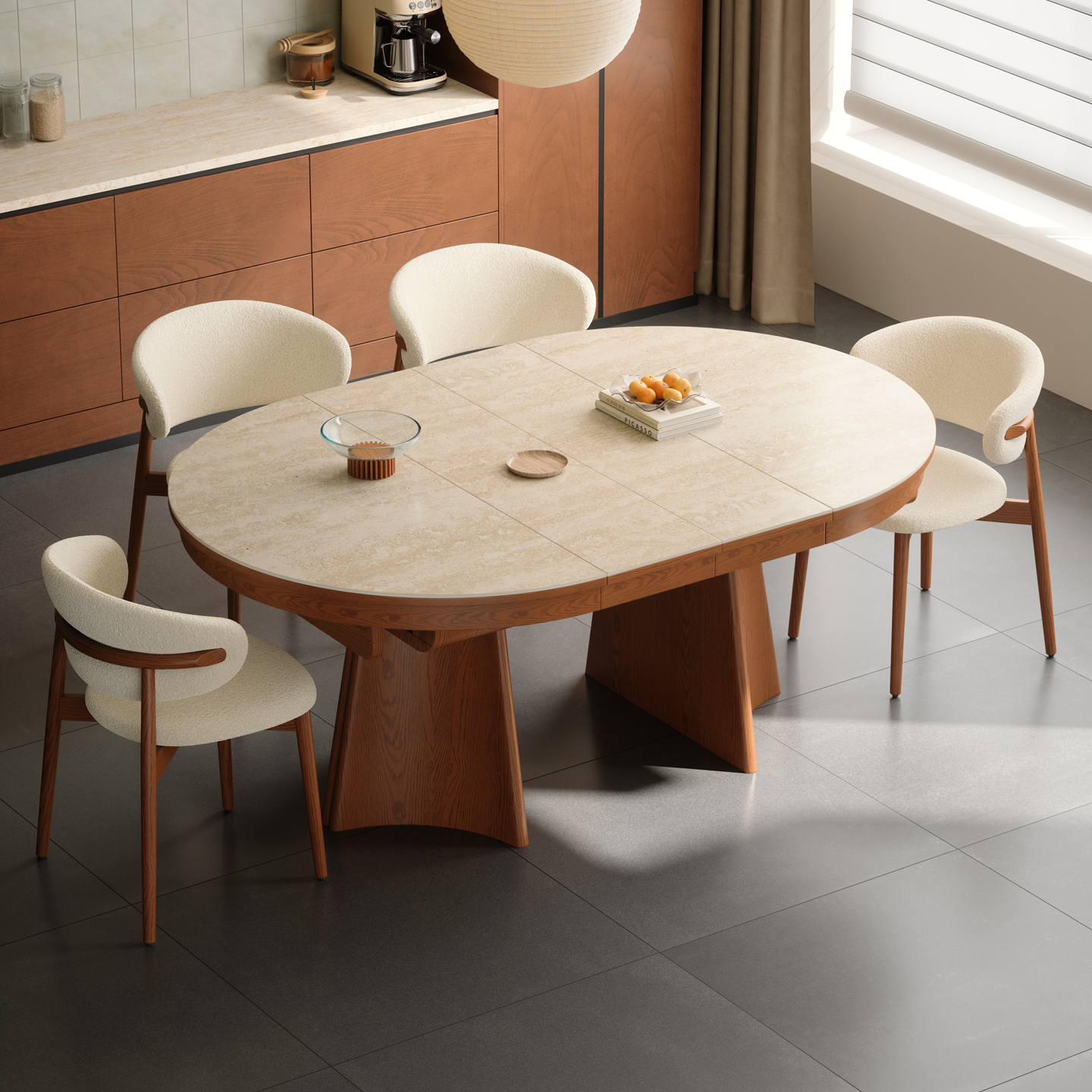 Mu Xiaoka retractable dual-purpose solid wood slate dining table and chair combination modern simple small apartment functional home dining table