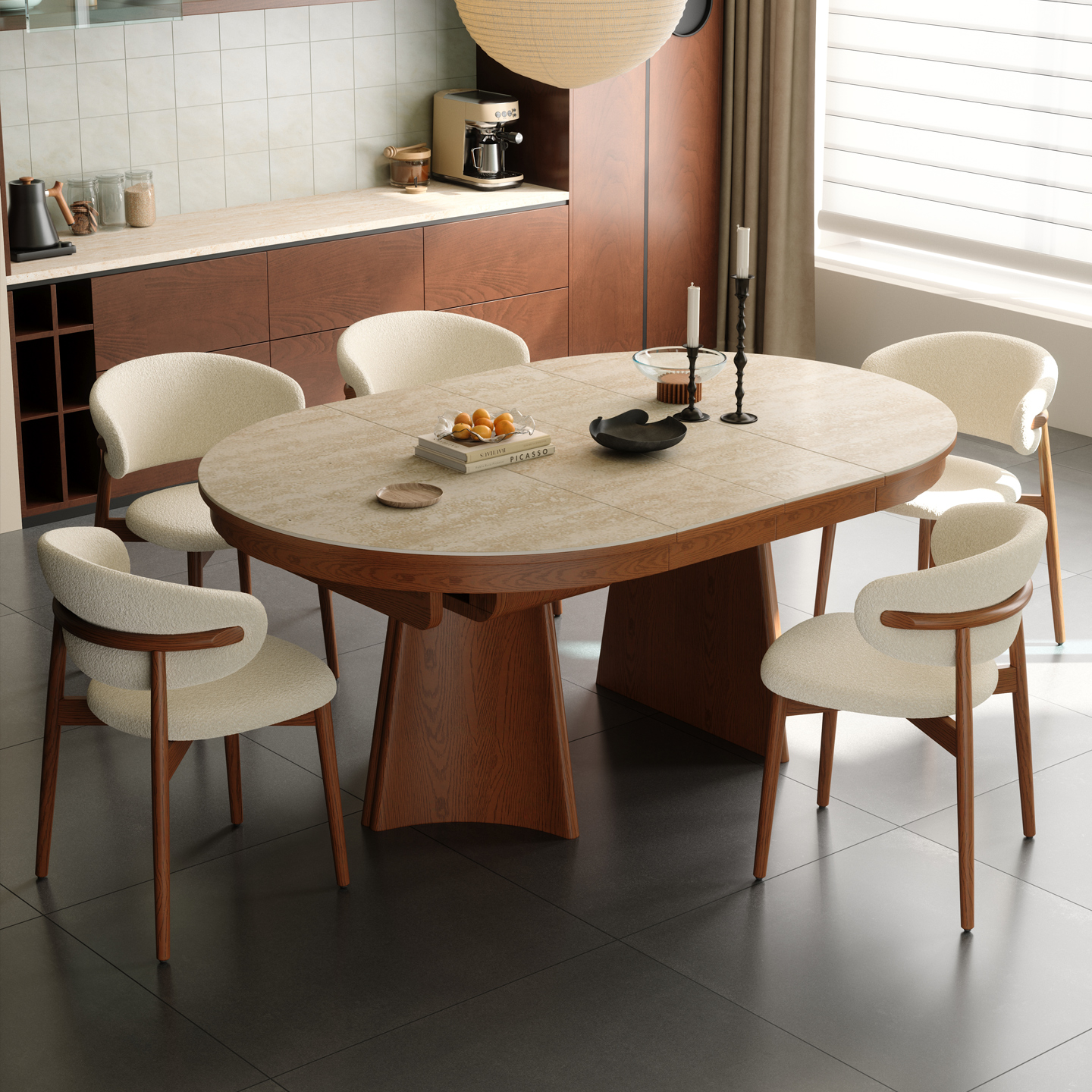 Mu Xiaoka retractable dual-purpose solid wood slate dining table and chair combination modern simple small apartment functional home dining table