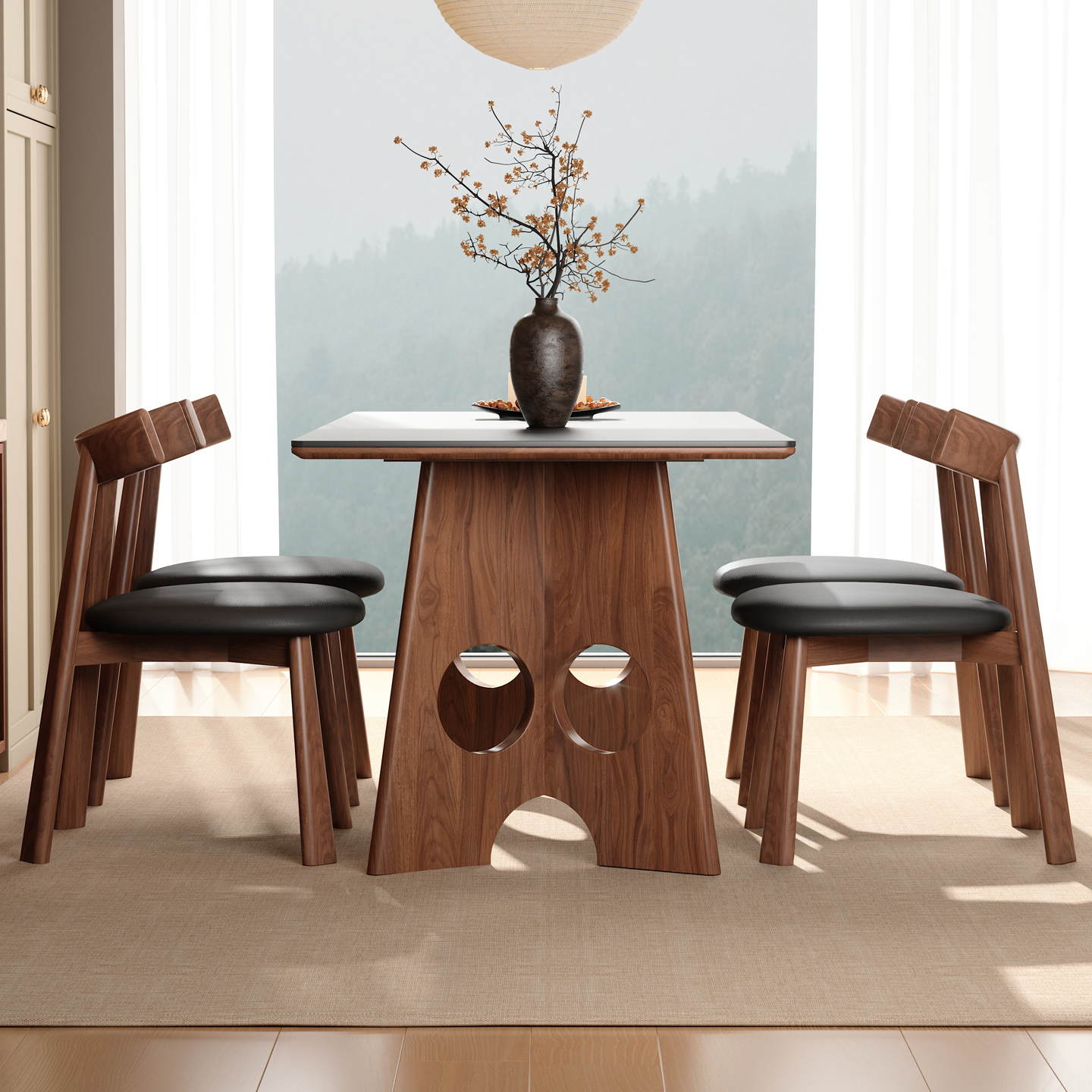 木小咖中古风岩板实木餐桌长方形北欧不锈钢包豪斯复古家具吃饭桌 - 图3